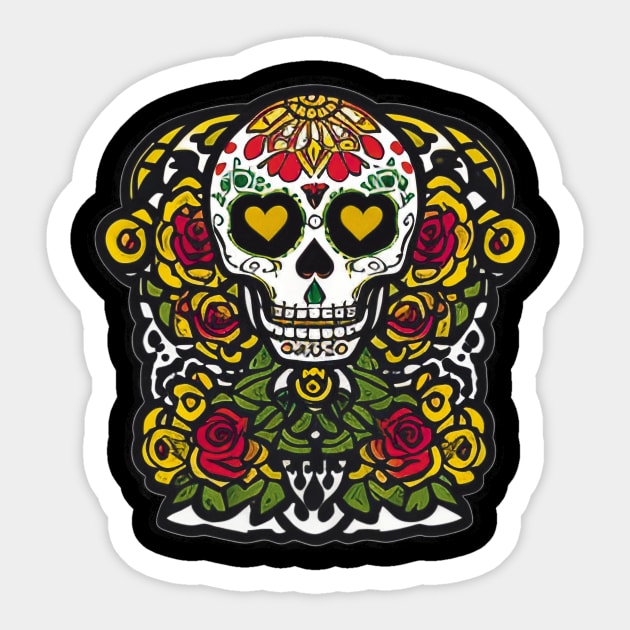 Dia de los Muertos Sugar Skull Art Sticker by ImaginativeInkPOD